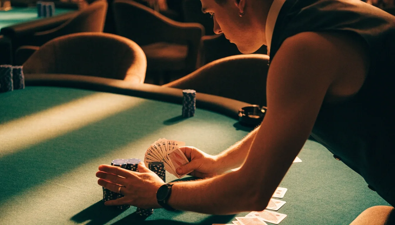 Stół pokerowy przygotowany na wieczór w sali eventowej w Poznaniu