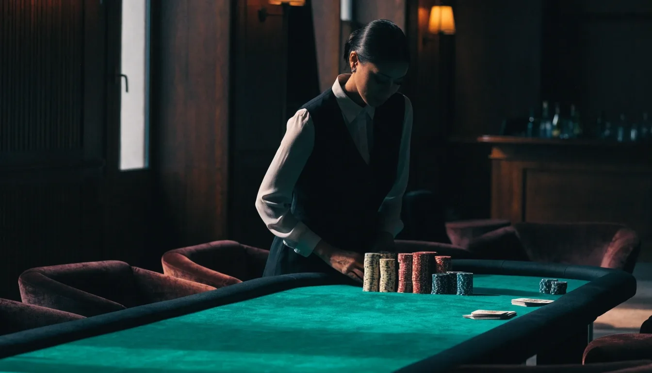 Pusty stół pokerowy po zakończonym wieczorze