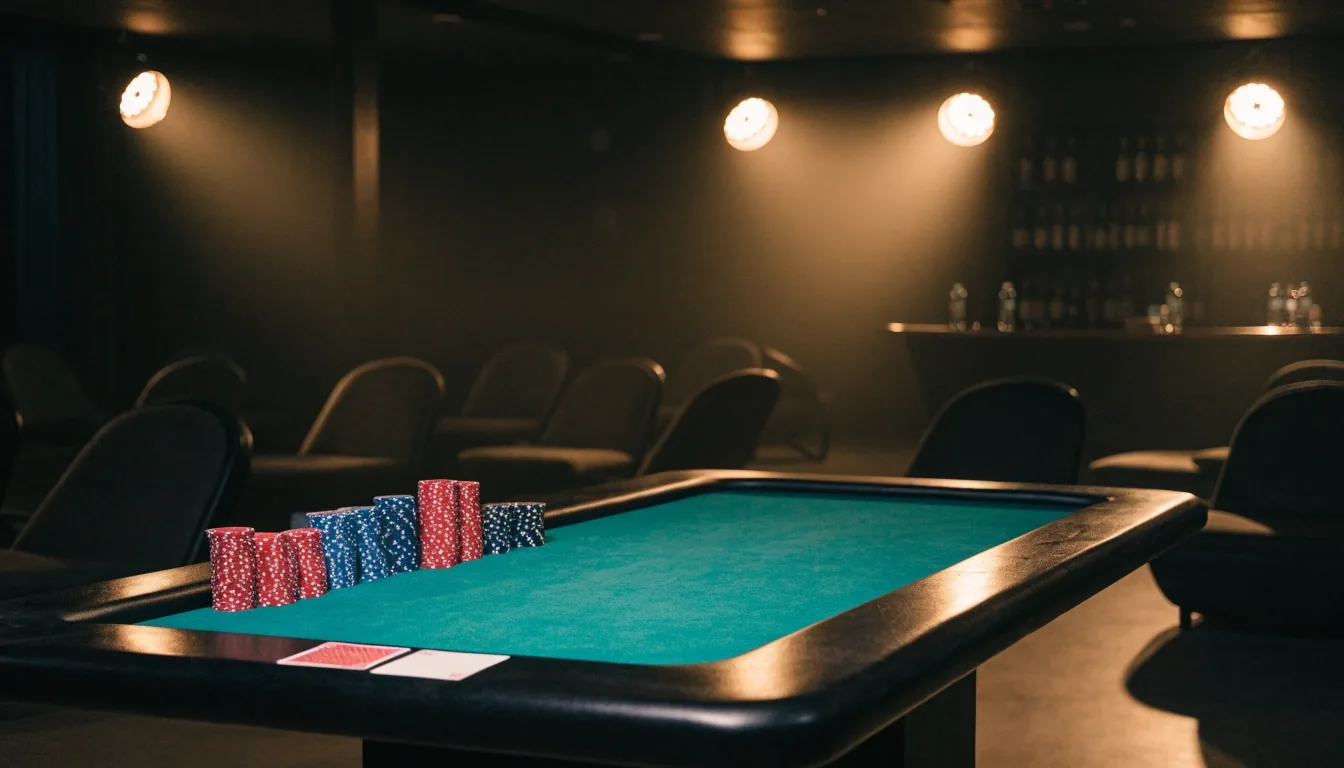 Pusty stół pokerowy z żetonami po evencie firmowym